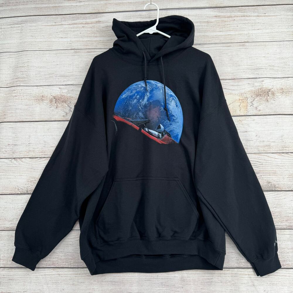 Space X Tesla Roadster Space Hoodie Sweatshirt Womens XL Black‎ Flacon heavy NEW
